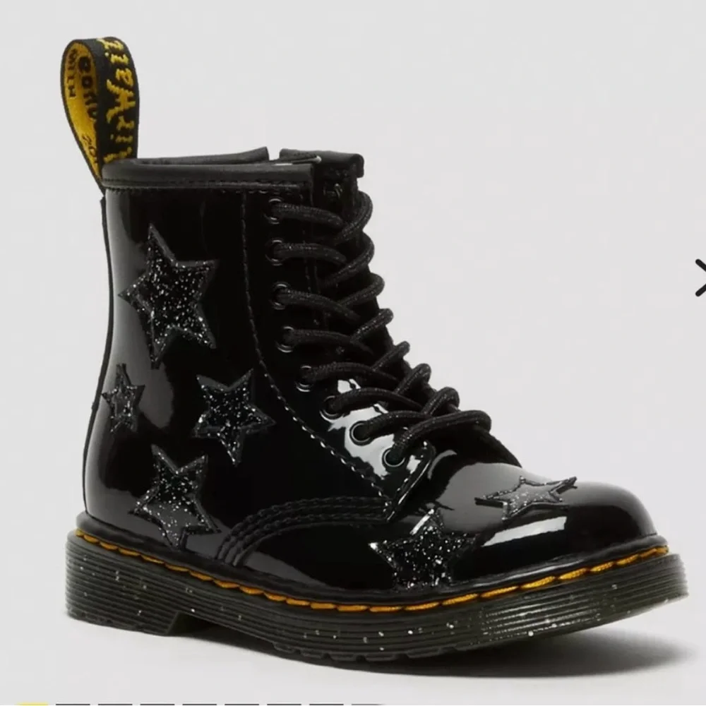 Dr. Martens Toddler Size 8 1460 Glitter Star Patent Lace Up Boots Black